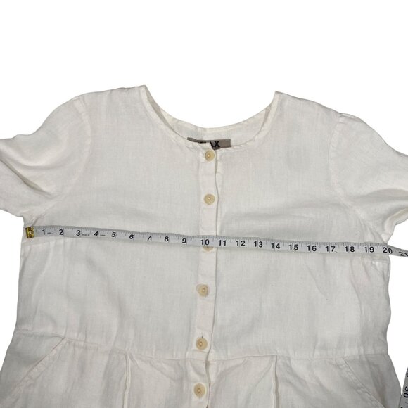 FLAX White Button-Down Long Sleeve linen Tunic Dress Pockets women’s S lagenlook - Picture 11 of 13